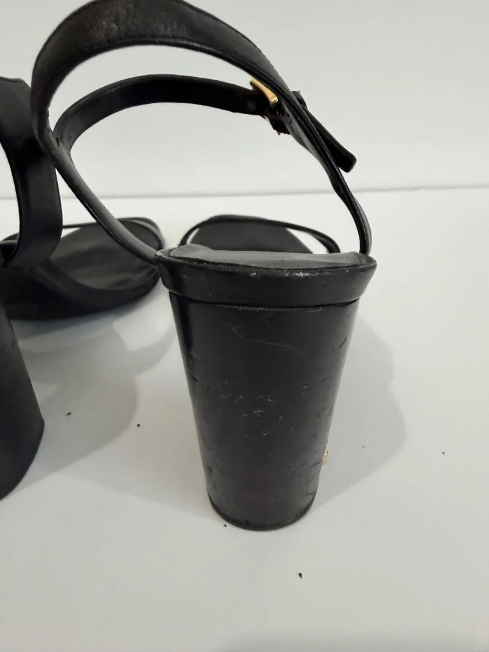 Michael Kors Black Leather Block Heel Ankle Strap Sandals Size 7.5M
